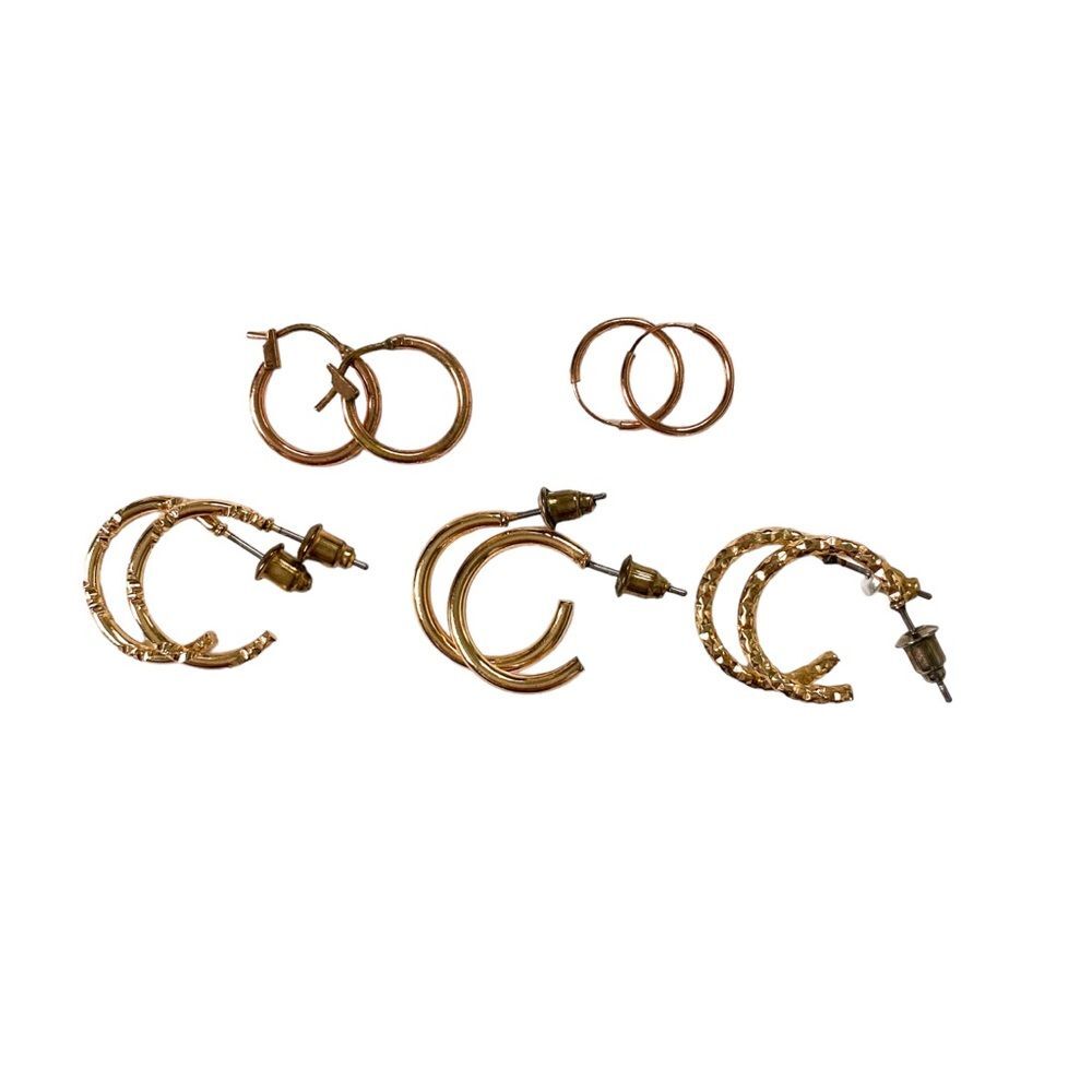 Gold Textured Mini Hoop Earring Set Dainty Layered Hoops Trendy Minimalist